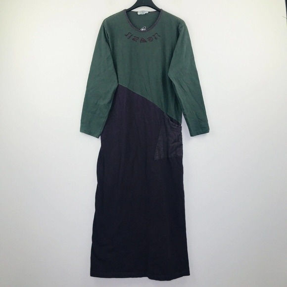 Somewhat Funky Women's Medium Dress Green Purple Colorblock Long Sleeve Maxi BH7 - Picture 1 of 5